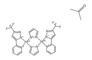 cis-[Pt(3-(trifluoromethyl)-5-(2-pyridyl)pyrazole(-1H))(μ-pyrazole(-1H))]2*C3H6O结构式