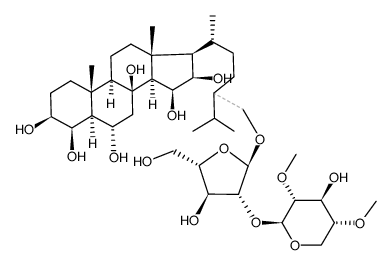 (24ξ)-28-[[2-O-(2-O,4-O-Dimethyl-β-D-xylopyranosyl)-α-L-arabinofuranosyl]oxy]-5α-ergostane-3β,4β,6α,8,15β,16β-hexaol结构式