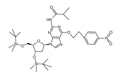 3',5'-bis-O-[(tert-butyl)dimethylsilyl]-2'-deoxy-N2-isobutyryl-O6-[2-(4-nitrophenyl)ethyl]guanosine Structure