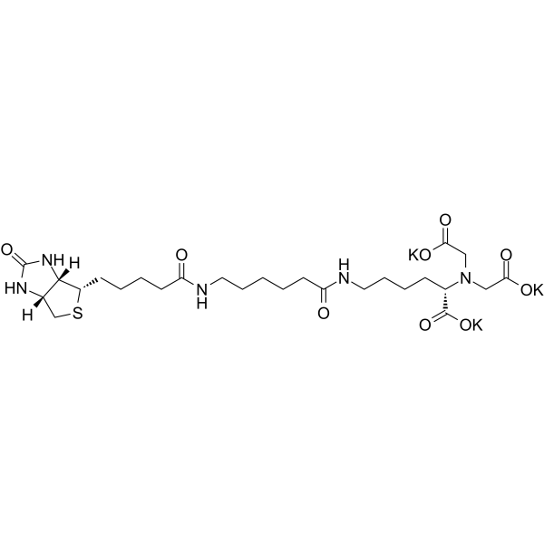 Nε-(N-(+)-Biotinyl-6-aminohexanoyl)-Nα,Nα-bis(carboxymethyl)-L-lysine 三钾盐 structure