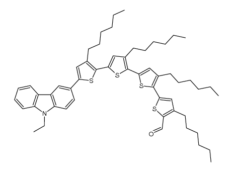 5’’’-(9-ethyl-9H-carbazol-3-yl)-3’,3’’,3’’’,4-tetrahexyl(2,2’:5’,2’’:5’’,2’’’-quarterthiophene)-5-carboxaldehyde结构式