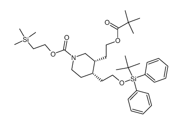 2-(trimethylsilyl)ethyl (3R,4S)-4-(2-((tert-butyldiphenylsilyl)oxy)ethyl)-3-(2-(pivaloyloxy)ethyl)piperidine-1-carboxylate结构式