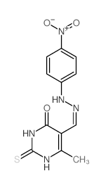 6-methyl-5-[[2-(4-nitrophenyl)hydrazinyl]methylidene]-2-sulfanylidene-pyrimidin-4-one Structure