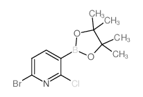 6-溴-2-氯-3-(4,4,5,5-四甲基-1,3,2-二氧硼杂环戊烷-2-基)吡啶结构式