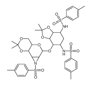 2-deoxy-6-O-(2,3-dideoxy-4,6-O-isopropylidene-2,3-(N-tosylepimino)mannopyranosyl)-4,5-O-isopropylidene-1,3-di-N-tosylstreptamine结构式