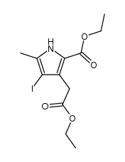 Ethyl 3-(ethoxycarbonyl)methyl-4-iodo-5-methylpyrrole-2-carboxylate结构式