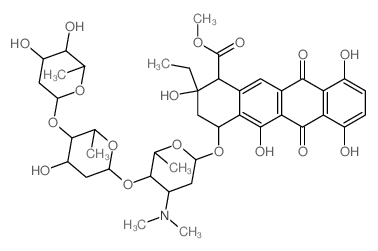1-Naphthacenecarboxylic acid,4-[[O-2,6-dideoxy-R-L-lyxohexopyranosyl-( 1f4)-O-2,6-dideoxy-R-Llyxo- hexopyranosyl-(1f4)-2,3,6-trideoxy-3- (dimethylamino)-R-L-lyxo-hexopyranosyl]oxy]- 2-ethyl-1,2,3,4,6, Structure