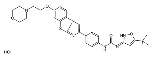 N-(5-叔丁基-异噁唑-3-基)-N-{4-[7-(2-吗啉-4-基乙氧基)咪唑并[2,1-b][1,3]苯并噻唑-2-基]苯基}脲双盐酸盐结构式