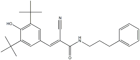2-Propenamide, 3-[3,5-bis(1,1-dimethylethyl)-4-hydroxyphenyl]-2-cyano-N-(3-phenylpropyl)-, (2E)- Structure