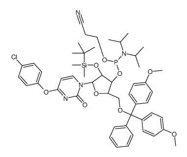 1-{5-O-[Bis(4-methoxyphenyl)(phenyl)methyl]-3-O-[(2-cyanoethoxy)( diisopropylamino)phosphino]-2-O-[dimethyl(2-methyl-2-propanyl)sil yl]-β-D-ribofuranosyl}-4-(4-chlorophenoxy)-2(1H)-pyrimidinone Structure
