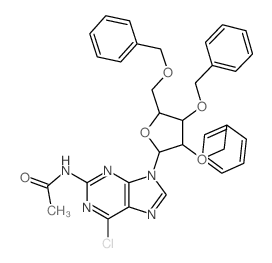 N-[9-[3,4-bis(phenylmethoxy)-5-(phenylmethoxymethyl)oxolan-2-yl]-6-chloro-purin-2-yl]acetamide Structure