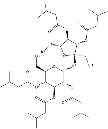 3,4-二-O-(3-甲基-1-氧代丁基)-BETA-D-呋喃果糖基 ALPHA-D-吡喃葡萄糖苷 2,3,4-三(3-甲基丁酸酯)结构式