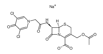 sodium (6R-trans)-3-(acetoxymethyl)-7-[(3,5-dichloro-4-oxo-1(4H)-pyridyl)acetamido]-8-oxo-5-thia-1-azabicyclo[4.2.0]oct-2-ene-2-carboxylate结构式