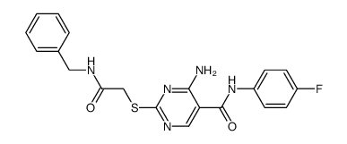 4-Amino-2-(benzylcarbamoyl-methylsulfanyl)pyrimidine-5-carboxylic acid (4-fluorophenyl)amide结构式
