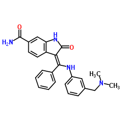 3-[[[3-[(二甲基氨基)甲基]苯基]氨基]苯基亚甲基]-2,3-二氢-2-氧代-1H-吲哚-6-甲酰胺结构式