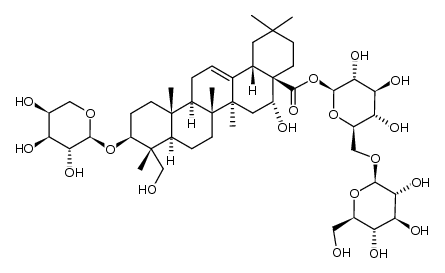 3-O-α-L-arabinopyranosyl-caulophyllogenin-28-O-β-D-glucopyranosyl-(1->6)-β-D-glucopyranosyl ester Structure