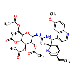 N-[(8α,9R)-6'-甲氧基奎宁-9-基]-N'-(2,3,4,6-四-O-乙酰基-β-D-吡喃葡萄糖基)硫脲结构式