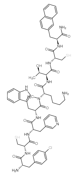 H-p-Chloro-Phe-D-Cys-β-(3-pyridyl)-Ala-D-Trp-N-Me-Lys-Thr-Cys-2-Nal-NH2 trifluoroacetate salt (Disulfide bond) Structure