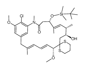 (5S,6E,8S,9S,12R,13E,15E)-5-((tert-butyldimethylsilyl)oxy)-6-chloro-9-hydroxy-5,12-dimethoxy-2,6,8,16-tetramethylspiro[2-aza-1(1,3)-benzenacycloheptadecaphanene-11,2'-[1,3]dithiane]-6,13,15-trien-3-one结构式