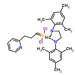 二氯[1,3-双(2,4,6-三甲基苯基)-2-咪唑烷亚基][3-(2-吡啶基)亚丙基]钌(II)结构式