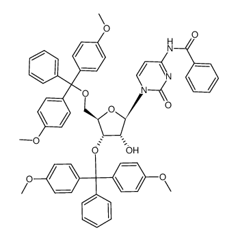N-(1-((2R,3R,4S,5R)-4-(bis(4-methoxyphenyl)(phenyl)methoxy)-5-((bis(4-methoxyphenyl)(phenyl)methoxy)methyl)-3-hydroxytetrahydrofuran-2-yl)-2-oxo-1,2-dihydropyrimidin-4-yl)benzamide结构式