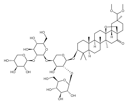(3β)-30,30-dimethoxy-16-oxo-13,28-epoxyoleanan-3-yl β-D-glucopyranosyl-(1->2)-[β-D-xylopyranosyl-(1->2)-β-D-glucopyranosyl-(1->4)]-α-L-arabinopyranoside Structure