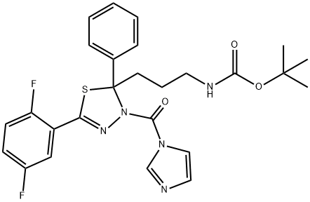 (3-(5-(2,5-二氟苯基)-3-(1H-咪唑-1-羰基)-2-苯基-2,3-二氢-1,3,4-噻二唑-2-基)丙基)氨基甲酸叔丁酯结构式