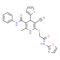 5-cyano-2-methyl-6-((2-oxo-2-(thiazol-2-ylamino)ethyl)thio)-N-phenyl-4-(thiophen-2-yl)-1,4-dihydropyridine-3-carboxamide Structure