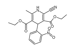2-cyano-6-methyl-4-(2-nitro-phenyl)-1,4-dihydro-pyridine-3,5-dicarboxylic acid diethyl ester结构式