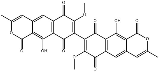 10,10'-Dihydroxy-7,7'-dimethoxy-3,3'-dimethyl-8,8'-bi[1H-naphtho[2,3-c]pyran]-1,1',6,6',9,9'-hexone Structure