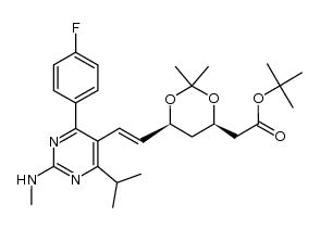 tert-butyl 2-((4R,6S)-6-((E)-2-(4-(4'-fluorophenyl)-6-isopropyl-2-(methylamino)pyrimidin-5-yl)vinyl)-2,2-dimethyl-1,3-dioxan-4-yl)acetate Structure
