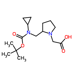 {2-[(Cyclopropyl{[(2-methyl-2-propanyl)oxy]carbonyl}amino)methyl]-1-pyrrolidinyl}acetic acid结构式