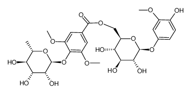 2-Methoxyhydroquinone 4-O-(6-O-(4-O-α-L-rhamnopyranosyl)-syringyl)-β-D-glucopyranoside结构式