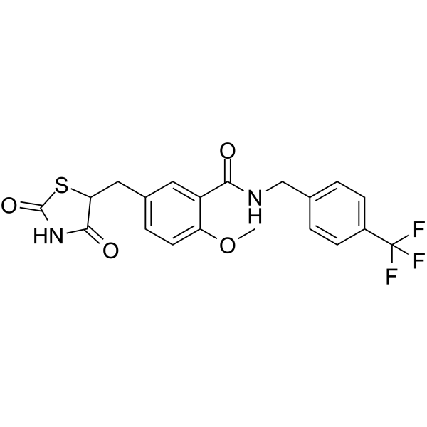5-[(2,4-二氧代噻唑啉-5-基)甲基]-2-甲氧基-N-[[4-(三氟甲基)苯基]甲基]苯甲酰胺结构式