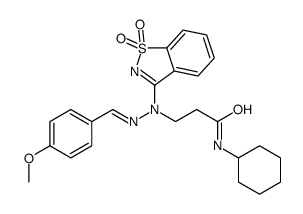 N-cyclohexyl-3-[(1,1-dioxo-1,2-benzothiazol-3-yl)-[(4-methoxyphenyl)methylideneamino]amino]propanamide Structure