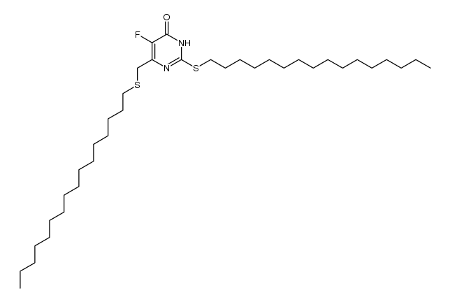 5-fluoro-2-(hexadecylthio)-6-((hexadecylthio)methyl)pyrimidin-4(3H)-one结构式