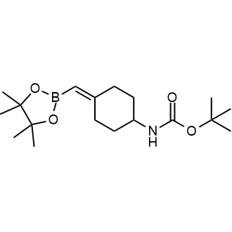 (4-((4,4,5,5-四甲基-1,3,2-二氧硼杂环戊烷-2-基)亚甲基)环己基)氨基甲酸叔丁酯结构式