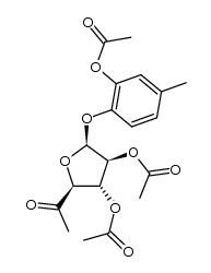 2-acetoxy-4-methylphenyl 2',3'-di-O-acetyl-6'-deoxy-β-D-arabino-5'-hexulofuranoside Structure