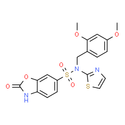 N-(2,4-二甲氧基苄基)-2-氧代-N-(噻唑-2-基)-2,3-二氢苯并[D]噁唑-6-磺酰胺结构式