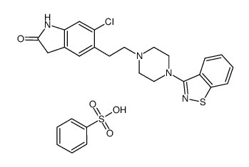 5-[2-[4-(1,2-benzisothiazol-3-yl)-1-piperazinyl]ethyl]-6-chloro-1,3-dihydro-2H-indol-2-one benzenesulfonic acid salt结构式