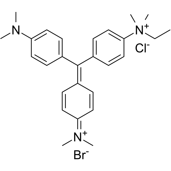 Benzenaminium,4-[[4-(dimethylamino)phenyl][4-(dimethyliminio)-2,5-cyclohexadien-1-ylidene]methyl]-N-ethyl-N,N-dimethyl-,bromide chloride (1:1:1) Structure