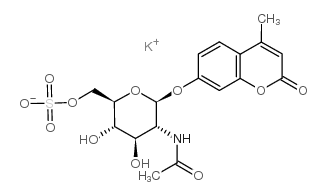 4-甲基香豆素基-2-乙酰氨基-2-脱氧-6-氧-硫酸基-β-D-吡喃葡萄糖苷钾盐结构式