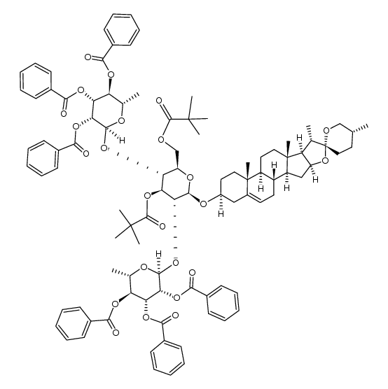 (25R)-3β-O-[2,4-di-O-(2,3,4-tri-O-benzoyl-α-L-rhamnopyranosyl)-3,6-di-O-pivaloyl-β-D-glucopyranosyl]-spirost-5-ene结构式