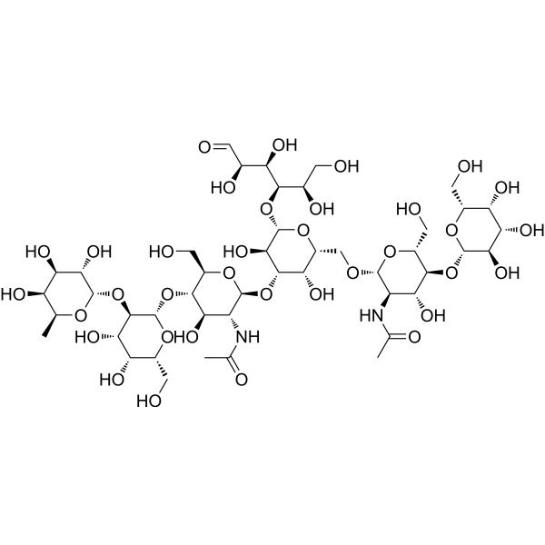 O-6-脱氧-ALPHA-L-吡喃半乳糖基-(1-2)-O-BETA-D-吡喃半乳糖基-(1-4)-O-2-(乙酰氨基)-2-脱氧-BETA-D-吡喃葡萄糖基-(1-3)-O-[O-BETA-D-吡喃半乳糖基-(1-4)-2-(乙酰氨基)-2-脱氧-BETA-D-吡喃葡萄糖基-(1-6)]-O-BETA-D-吡喃半乳糖基-(1-4)-D-葡萄糖结构式