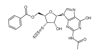 9-(3'-azido-5'-O-benzoyl-3'-deoxy-β-D-ribofuranosyl)-N2-acetyl-guanine结构式