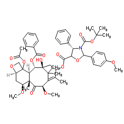 4α-acetoxy-2α-benzoyloxy-5β,20-epoxy-1β,13α-dihydroxy-7β,10β-dimethoxy-9-oxo-11-taxen-13α-yl (2R,4S,5S)-3-tert-butoxycarbonyl-2-(4-methoxyphenyl)-4-phenyl-1,3-oxazolidine-5-carboxylate structure