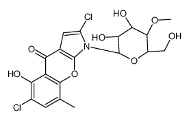 2,6-dichloro-1-[(2R,3R,4R,5S,6R)-3,4-dihydroxy-6-(hydroxymethyl)-5-methoxyoxan-2-yl]-5-hydroxy-8-methylchromeno[2,3-b]pyrrol-4-one结构式