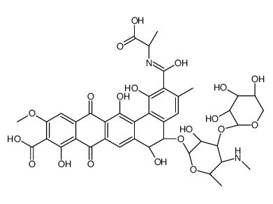 (5S,6S)-2-[[(1R)-1-carboxyethyl]carbamoyl]-1,6,9,14-tetrahydroxy-5-[(2S,3R,4S,5S,6R)-3-hydroxy-6-methyl-5-(methylamino)-4-[(2S,3R,4S,5R)-3,4,5-trihydroxyoxan-2-yl]oxyoxan-2-yl]oxy-11-methoxy-3-methyl-8,13-dioxo-5,6-dihydrobenzo[a]tetracene-10-carboxylic a Structure