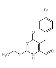 5-[(4-bromophenyl)methyl]-2-ethylsulfanyl-6-oxo-3H-pyrimidine-4-carbaldehyde structure