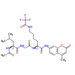 (S)-2-(2-((S)-2-Acetamido-4-methylpentanamido)acetamido)-N-(4-methyl-2-oxo-2H-chromen-7-yl)-6-(2,2,2-trifluoroacetamido)hexanamide Structure